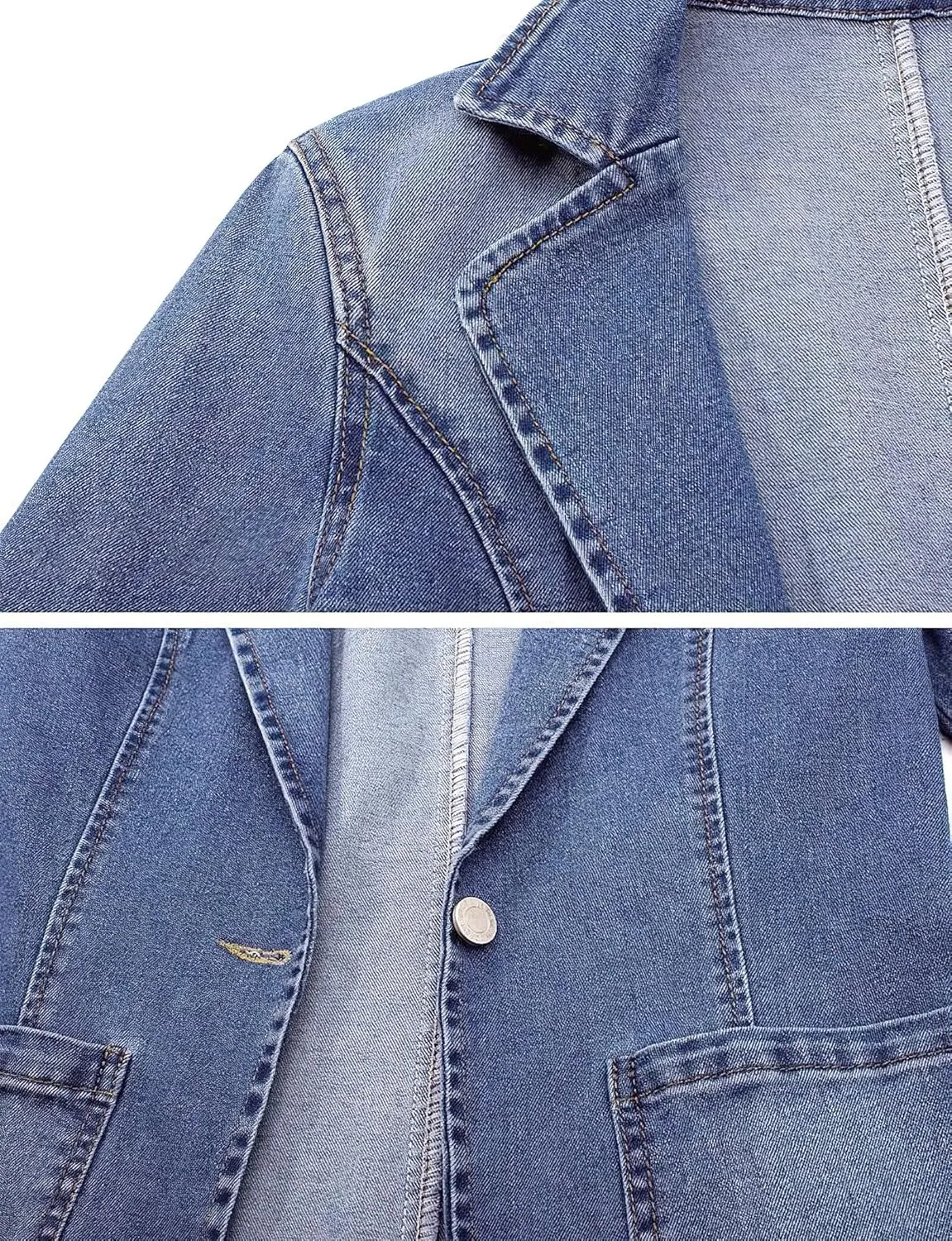 ebossy Women's Classic Notch Lapel Denim Blazer One Button Long Sleeve Slim Office Jean Jacket