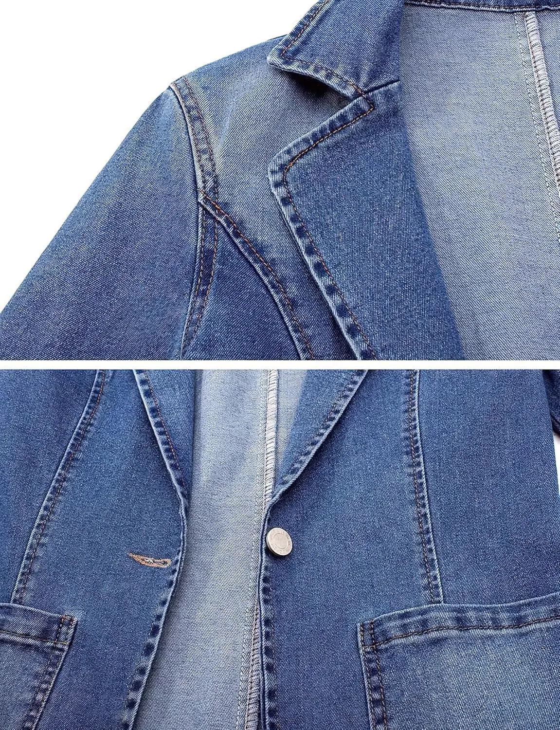 ebossy Women's Classic Notch Lapel Denim Blazer One Button Long Sleeve Slim Office Jean Jacket