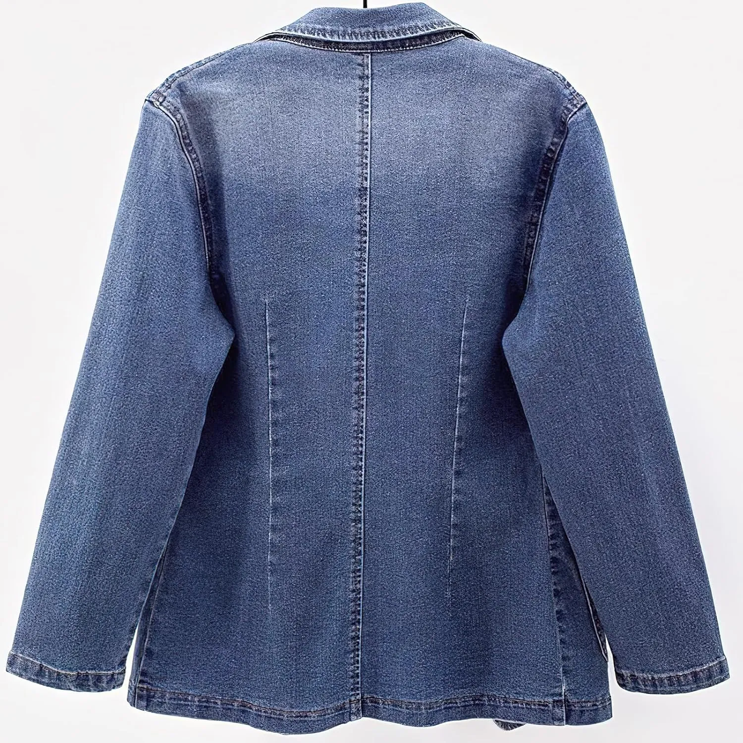 ebossy Women's Classic Notch Lapel Denim Blazer One Button Long Sleeve Slim Office Jean Jacket