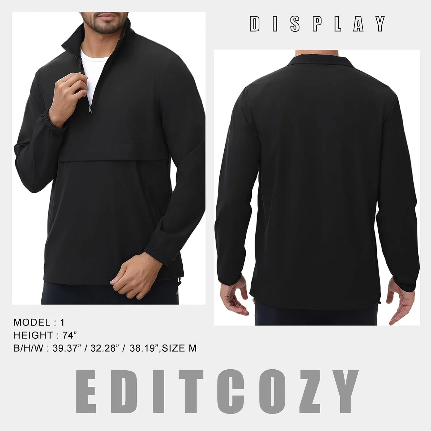 EDITCOZY Men's Lightweight Quarter Zip Pullover Casual Windbreaker for Running Golf Jackets with 3 Pockets