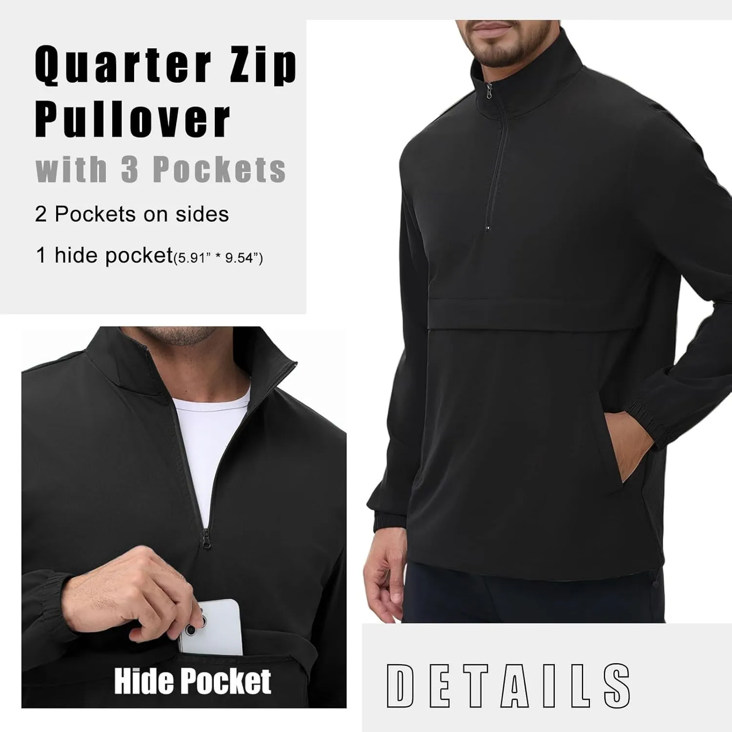 EDITCOZY Men's Lightweight Quarter Zip Pullover Casual Windbreaker for Running Golf Jackets with 3 Pockets