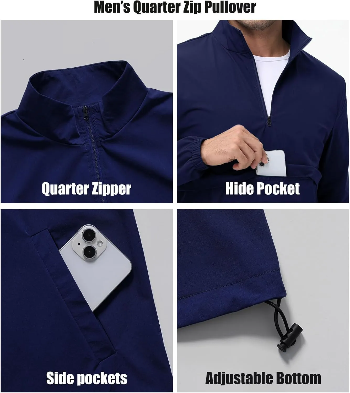 EDITCOZY Men's Lightweight Quarter Zip Pullover Casual Windbreaker for Running Golf Jackets with 3 Pockets