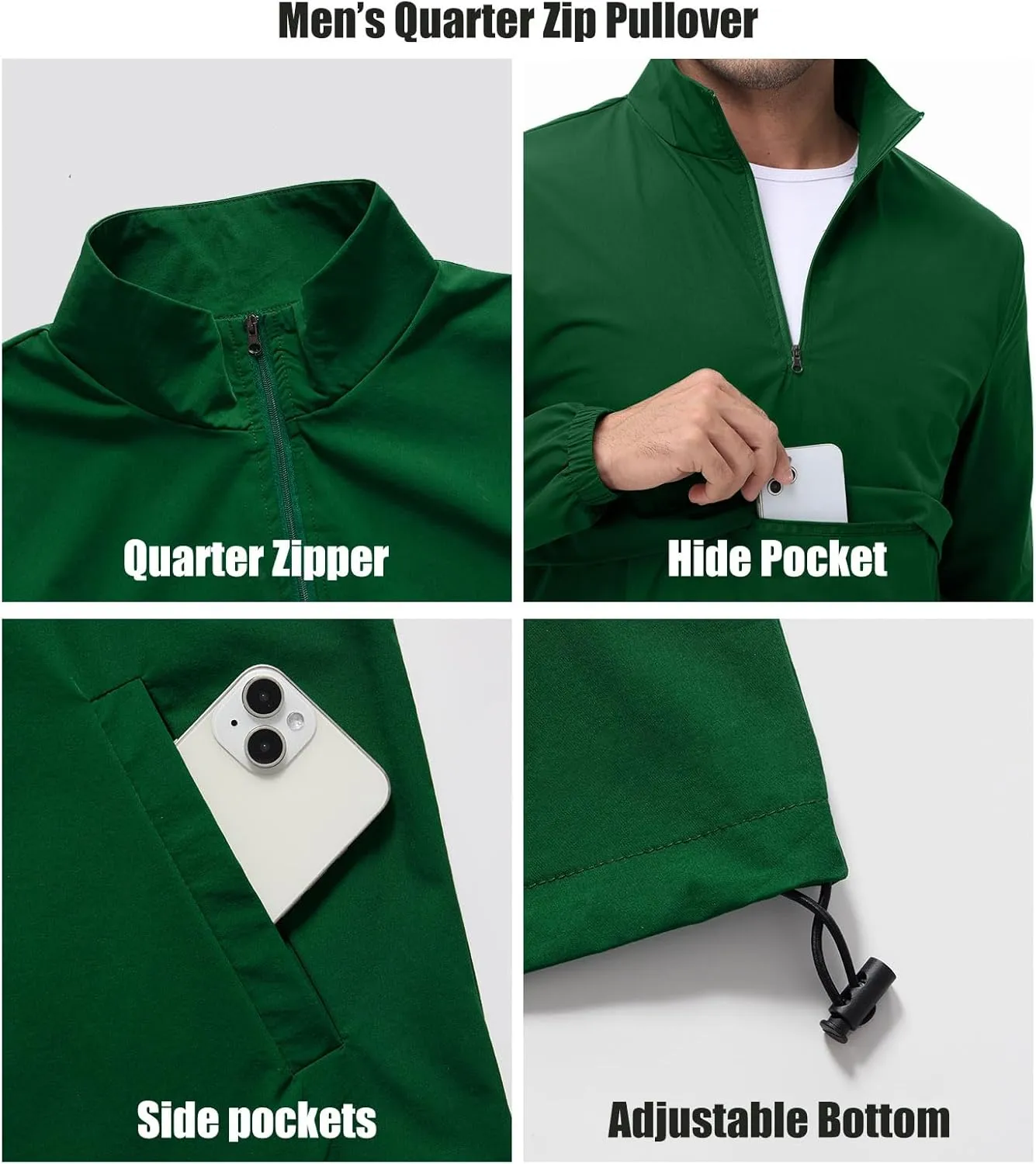EDITCOZY Men's Lightweight Quarter Zip Pullover Casual Windbreaker for Running Golf Jackets with 3 Pockets