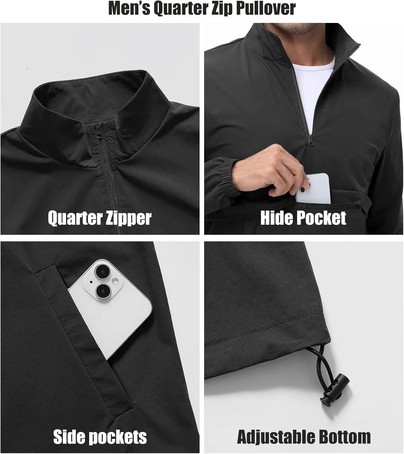 EDITCOZY Men's Lightweight Quarter Zip Pullover Casual Windbreaker for Running Golf Jackets with 3 Pockets