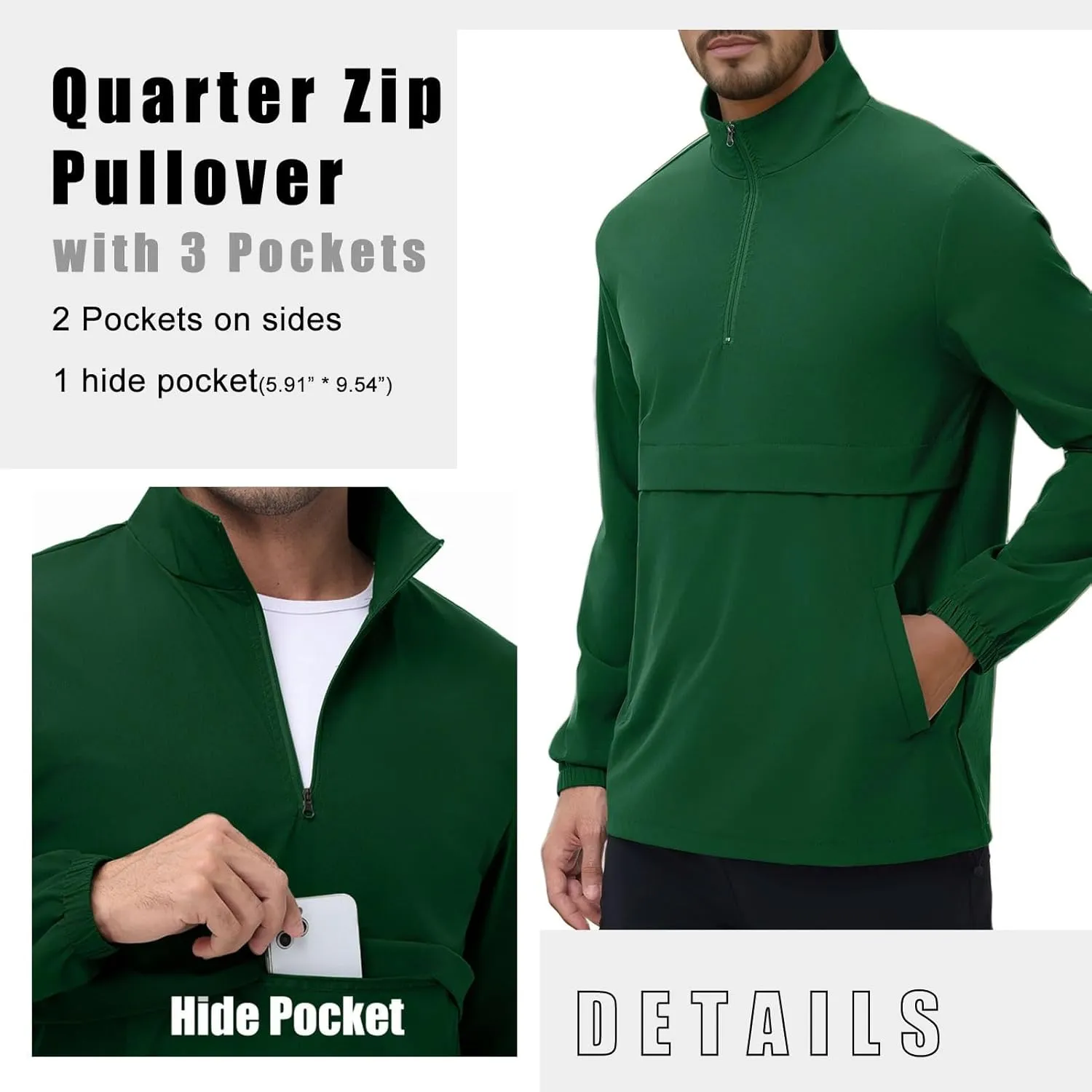 EDITCOZY Men's Lightweight Quarter Zip Pullover Casual Windbreaker for Running Golf Jackets with 3 Pockets