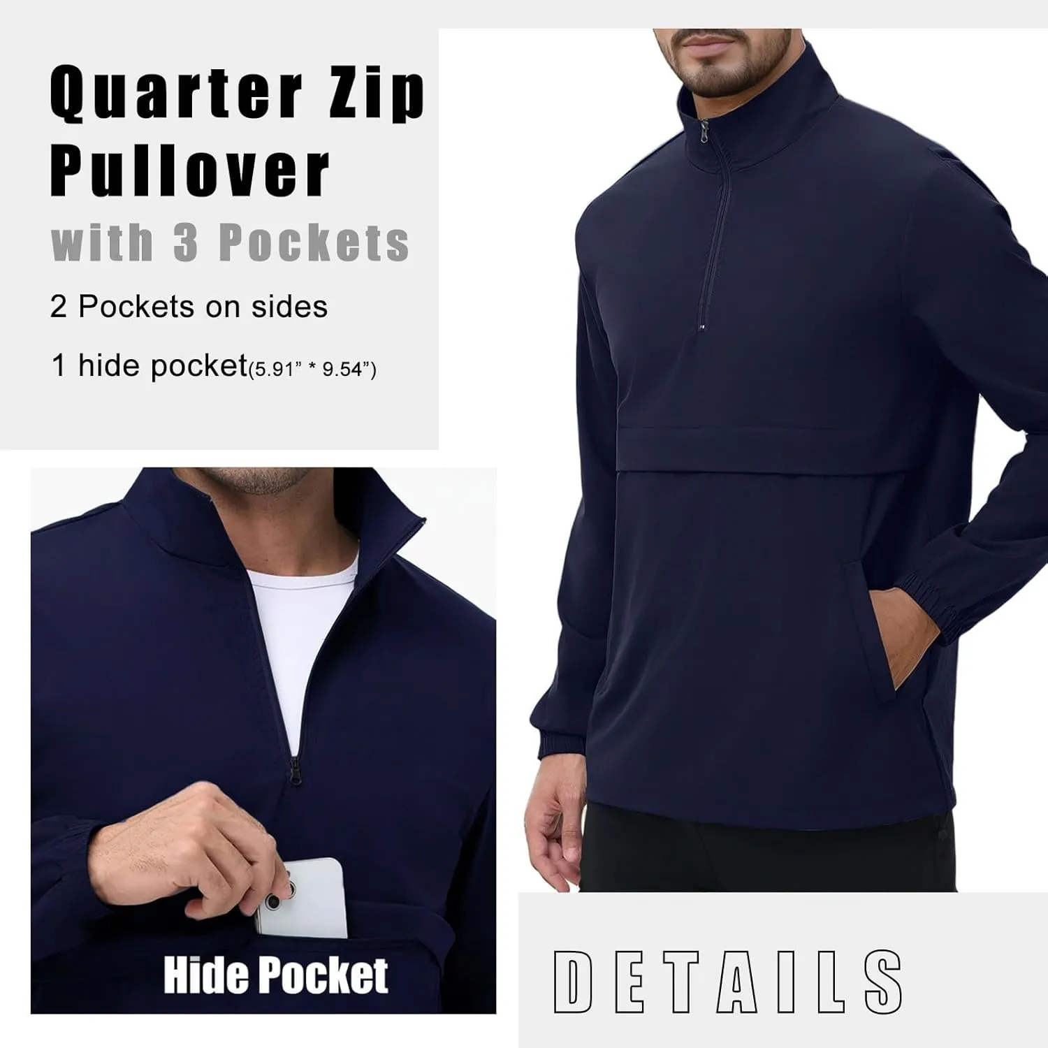 EDITCOZY Men's Lightweight Quarter Zip Pullover Casual Windbreaker for Running Golf Jackets with 3 Pockets