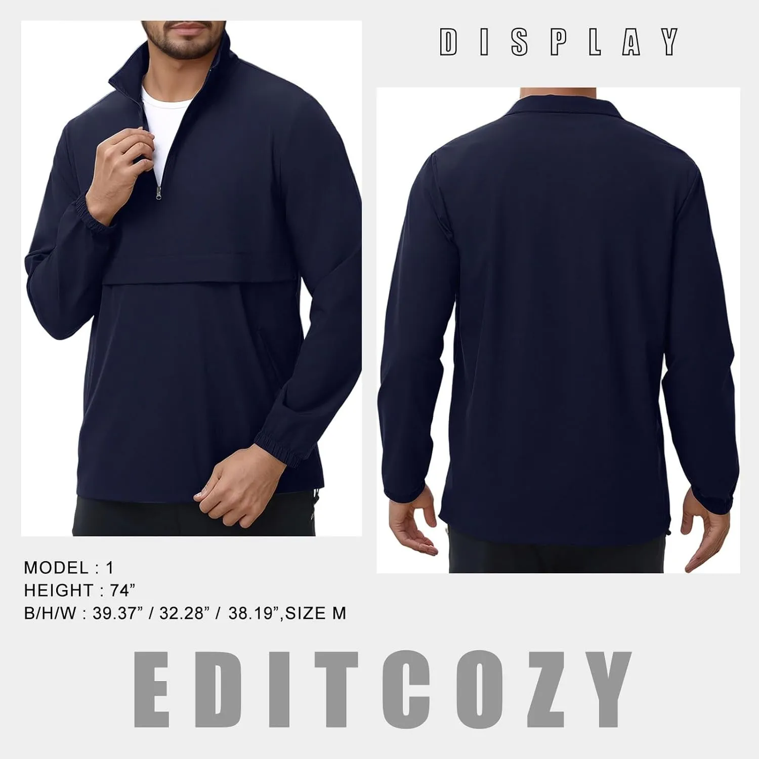 EDITCOZY Men's Lightweight Quarter Zip Pullover Casual Windbreaker for Running Golf Jackets with 3 Pockets