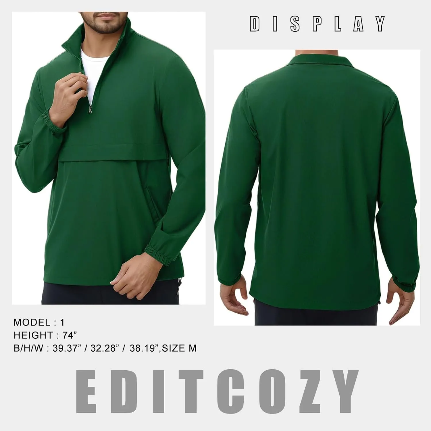 EDITCOZY Men's Lightweight Quarter Zip Pullover Casual Windbreaker for Running Golf Jackets with 3 Pockets