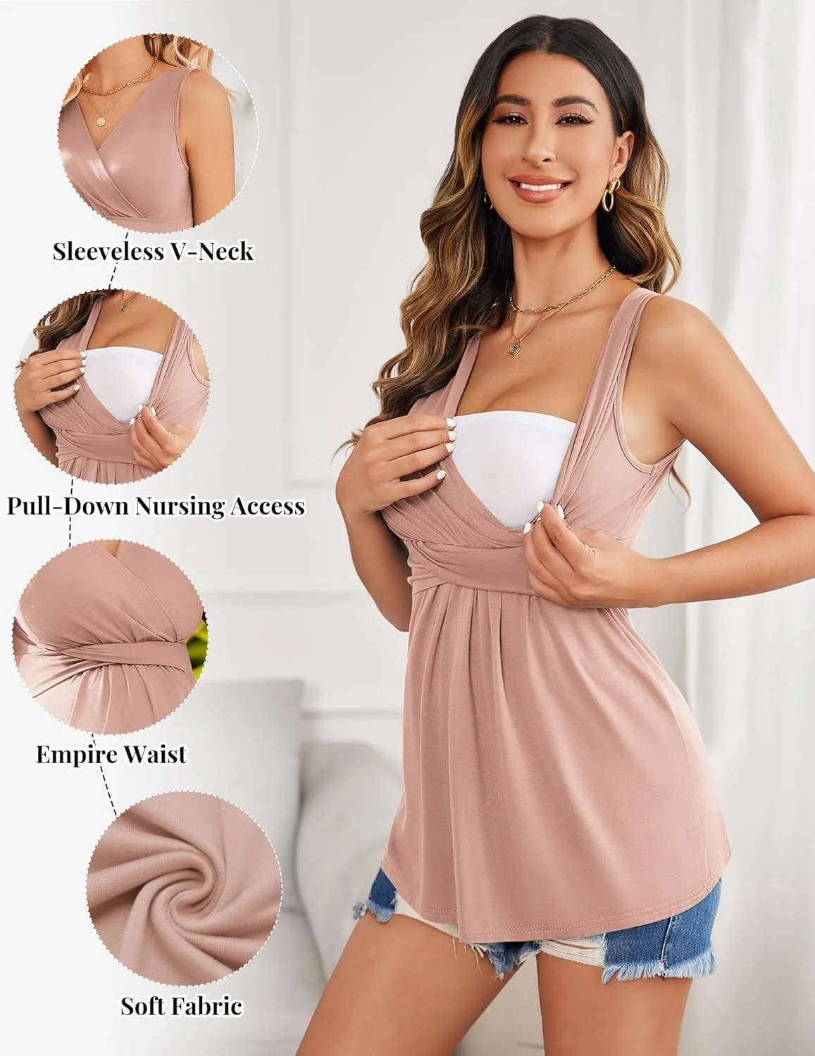 Ekouaer Women's Maternity Nursing Top for Pregnancy and Postpartum, Easy Breastfeeding Tank Tee Shirts