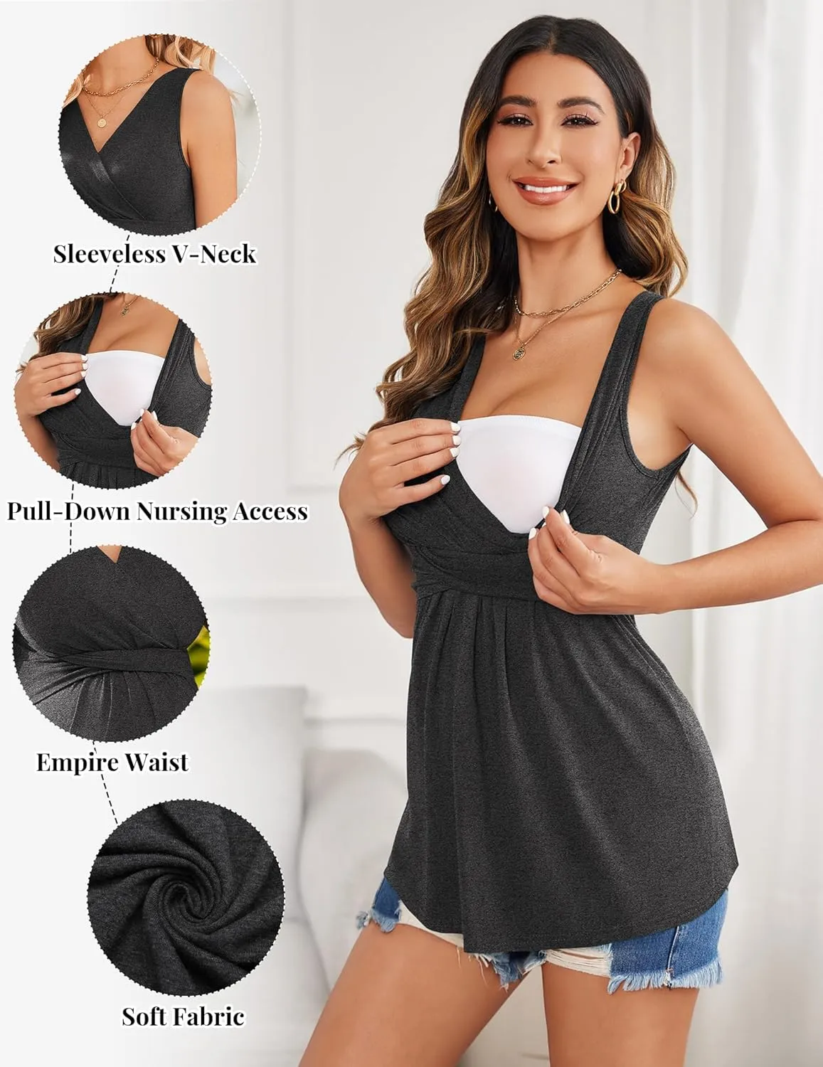 Ekouaer Women's Maternity Nursing Top for Pregnancy and Postpartum, Easy Breastfeeding Tank Tee Shirts