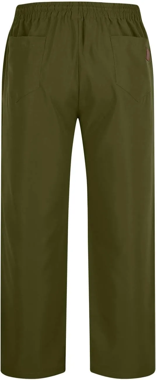 Elastic Waist Cotton Casual Pants Men Relaxed Pockets Summer Outdoor Daily Lounge Travel Hiking Breathable Durable