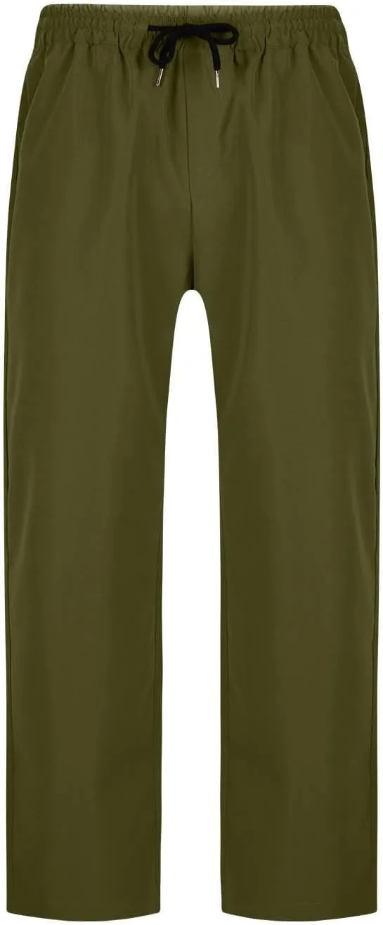 Elastic Waist Cotton Casual Pants Men Relaxed Pockets Summer Outdoor Daily Lounge Travel Hiking Breathable Durable