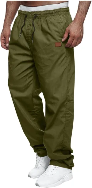 Elastic Waist Cotton Casual Pants Men Relaxed Pockets Summer Outdoor Daily Lounge Travel Hiking Breathable Durable