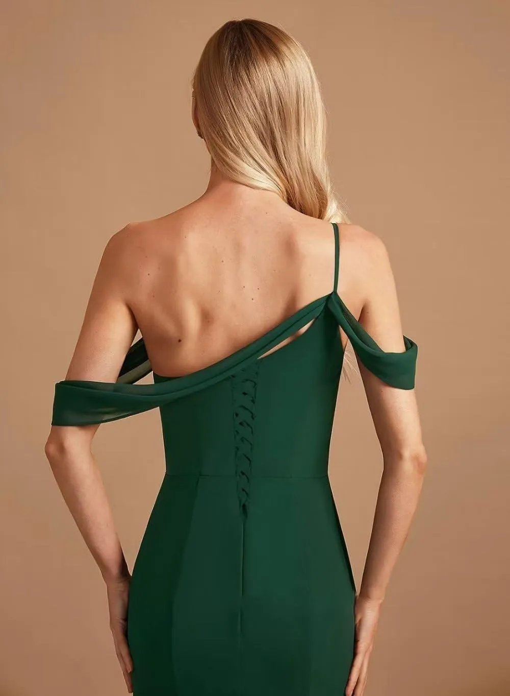 Elegant Women's One Shoulder Bridesmaid Dresses Long with Slit Mermaid Chiffon Formal Dresses VS003