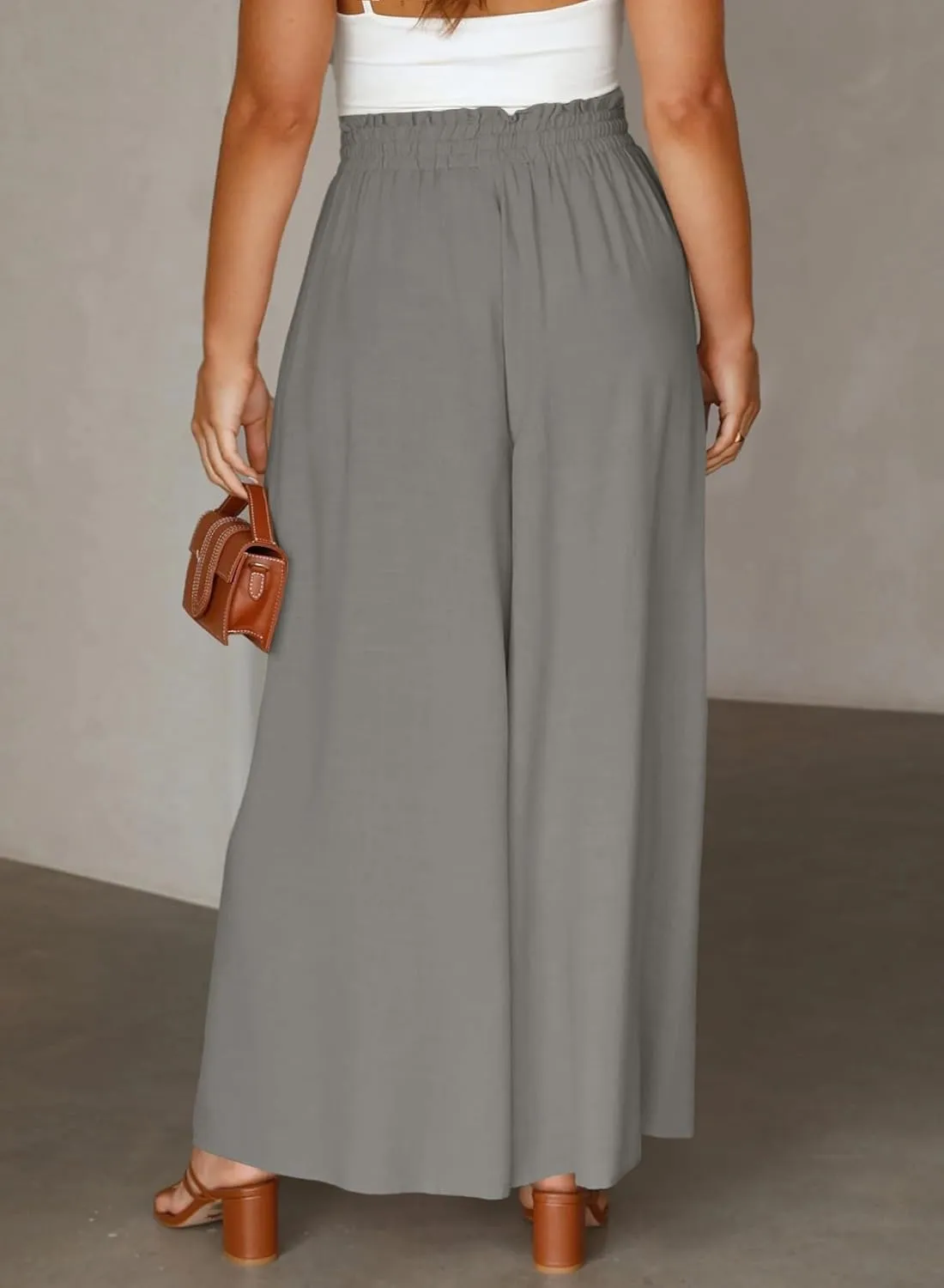 Eytino Womens Plus Size Wide Leg Pants Casual Elastic High Waist Flowy Pants Drawstring Palazzo Pants with Pockets(1X-5X)