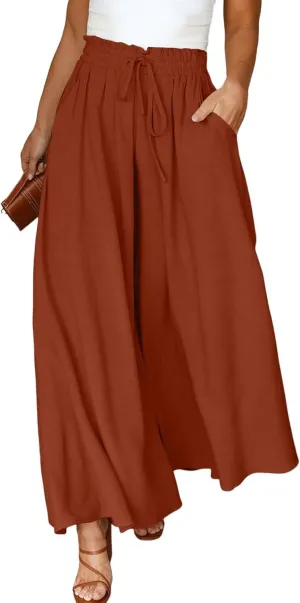 Eytino Womens Plus Size Wide Leg Pants Casual Elastic High Waist Flowy Pants Drawstring Palazzo Pants with Pockets(1X-5X)