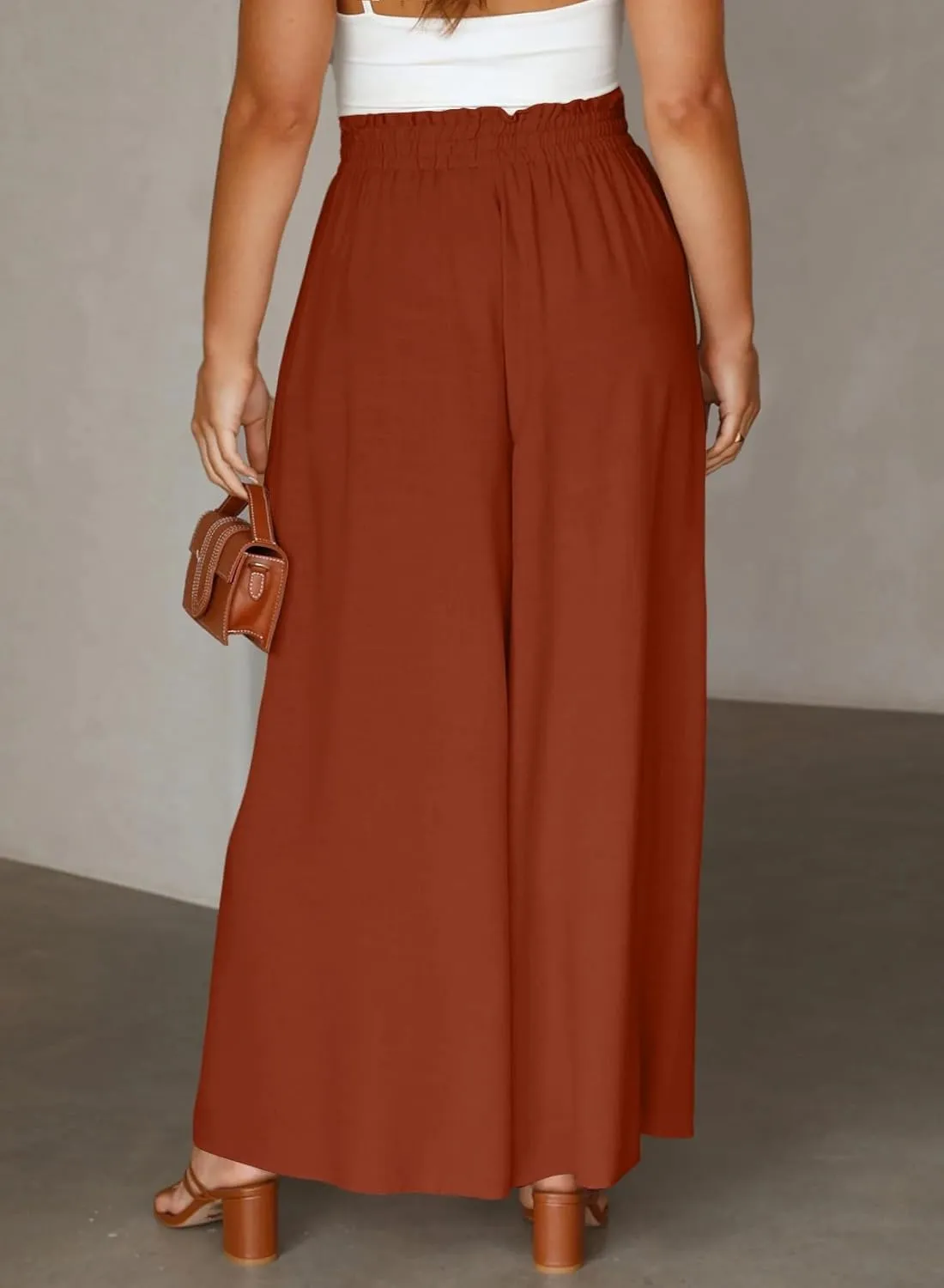 Eytino Womens Plus Size Wide Leg Pants Casual Elastic High Waist Flowy Pants Drawstring Palazzo Pants with Pockets(1X-5X)