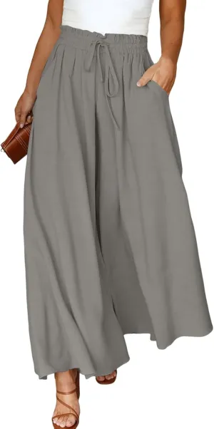 Eytino Womens Plus Size Wide Leg Pants Casual Elastic High Waist Flowy Pants Drawstring Palazzo Pants with Pockets(1X-5X)