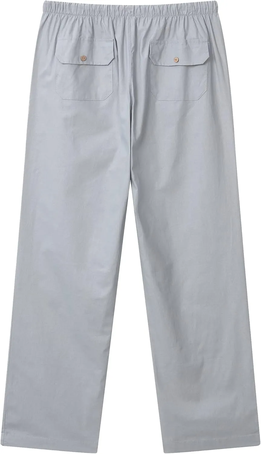 FANARCHER Mens Cotton Linen Pants Drawstring Loose Beach Pants with Pockets