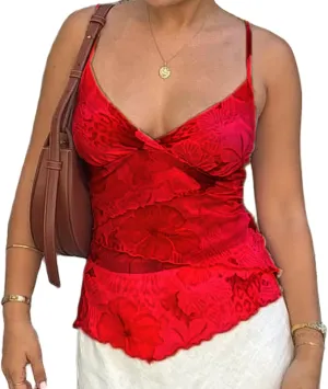 Floral Crop Cami Tops for Women Y2k Backless Flower Printed Spaghetti Straps Tops Summer Going Out Camisoles