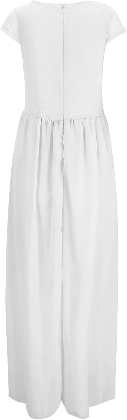Flowy Maxi Dress Womens Spring Dresses Plus Size Short Sleeve V Neck Long Casual Plain Fashion Wedding Guest Dress S-5X