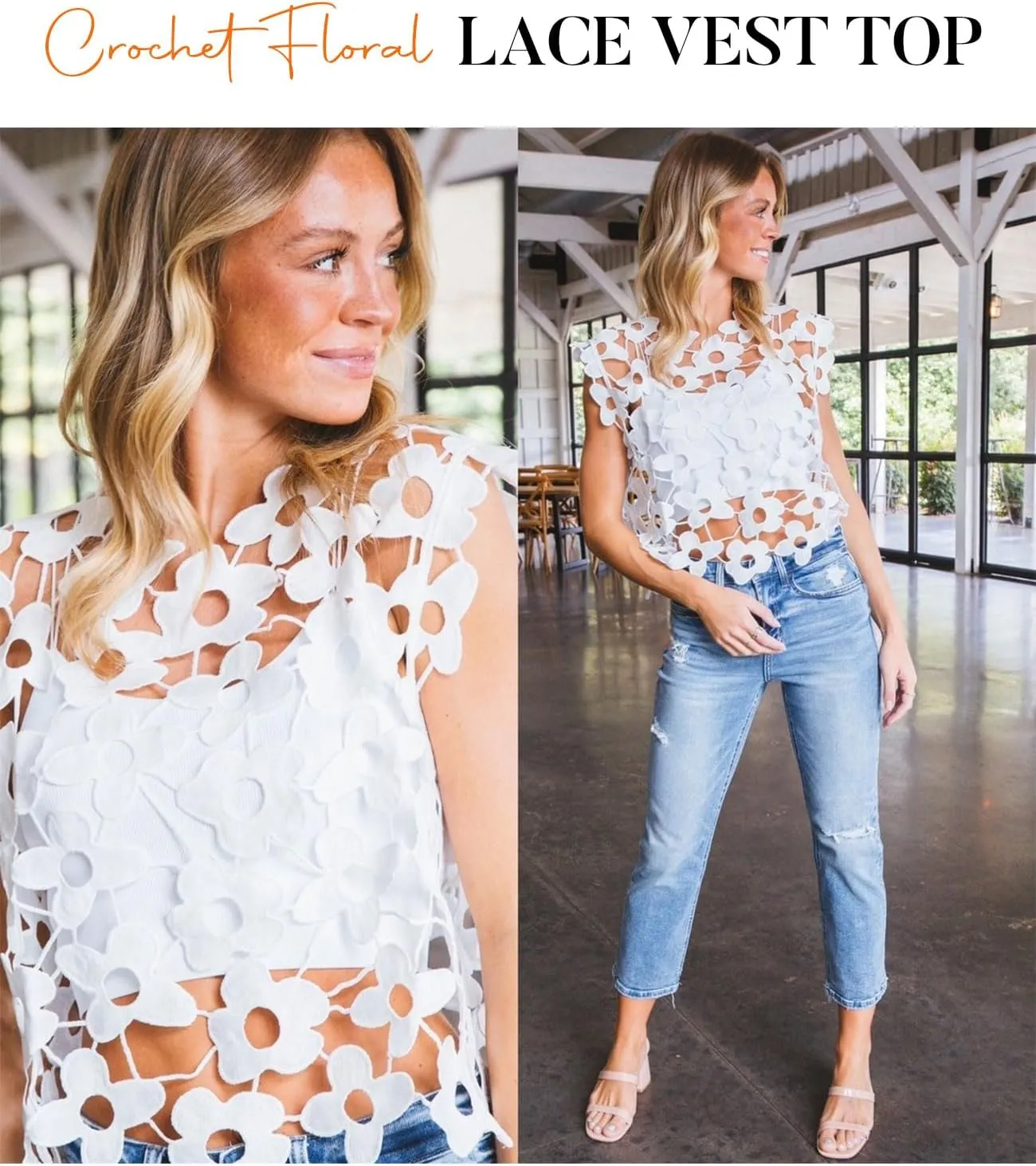 Flygo Hollow Out Floral Lace Crop Top for Women 2025 Trendy Sleeveless Crochet Vest Cover up Y2K Going Out Tops