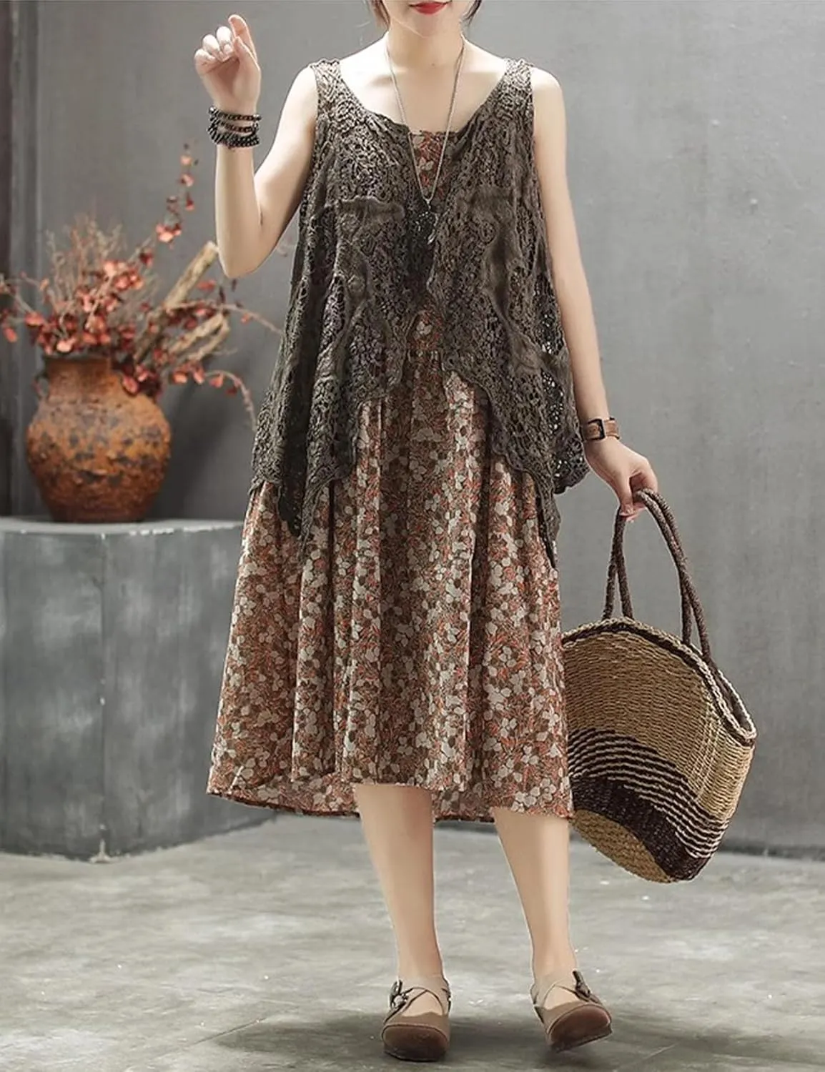 Flygo Women's Open Front Cotton Crochet Lace Boho Hippie Butterfly Vest Cardigan Coverup Sleeveless Irregular Hem