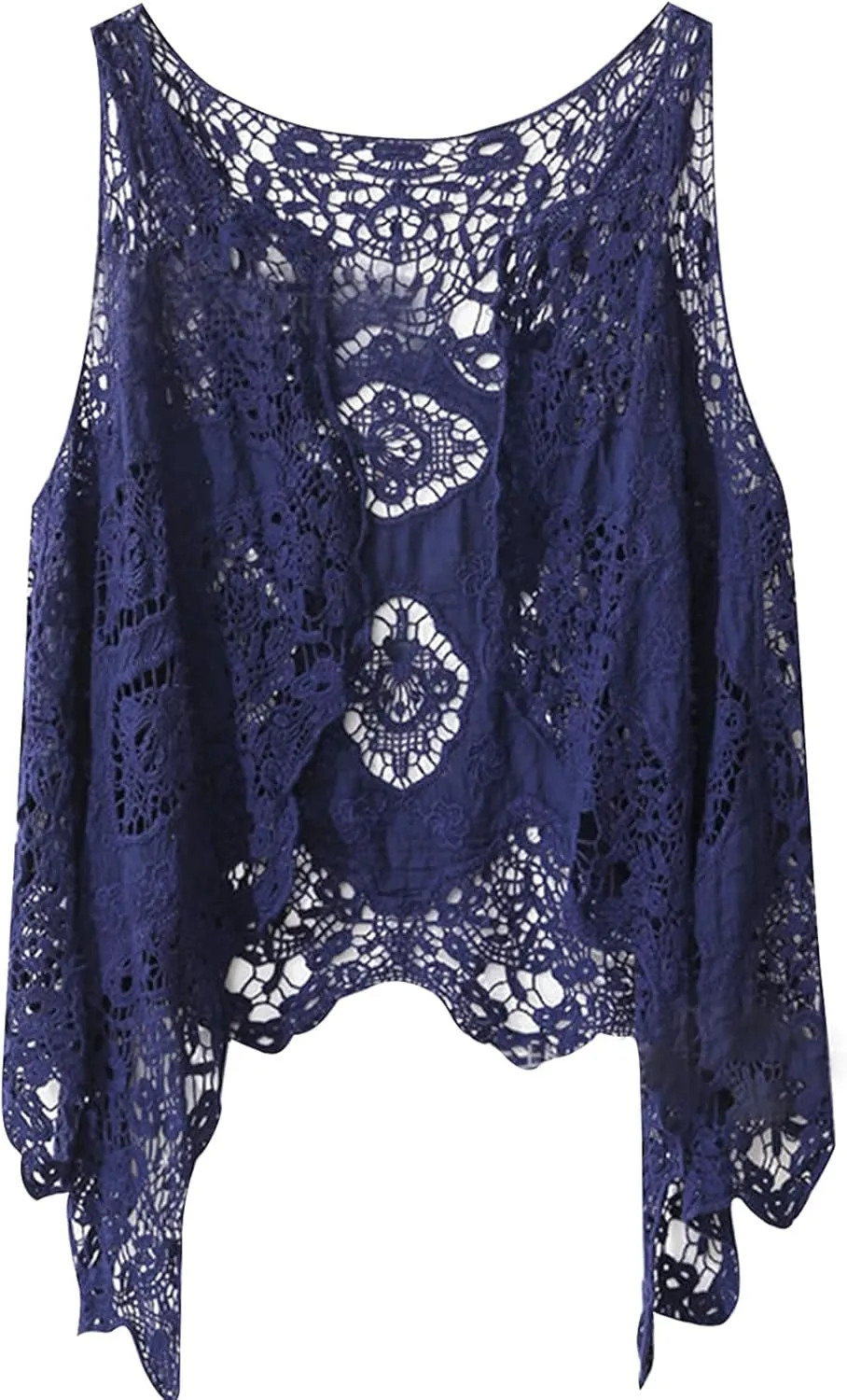 Flygo Women's Open Front Cotton Crochet Lace Boho Hippie Butterfly Vest Cardigan Coverup Sleeveless Irregular Hem