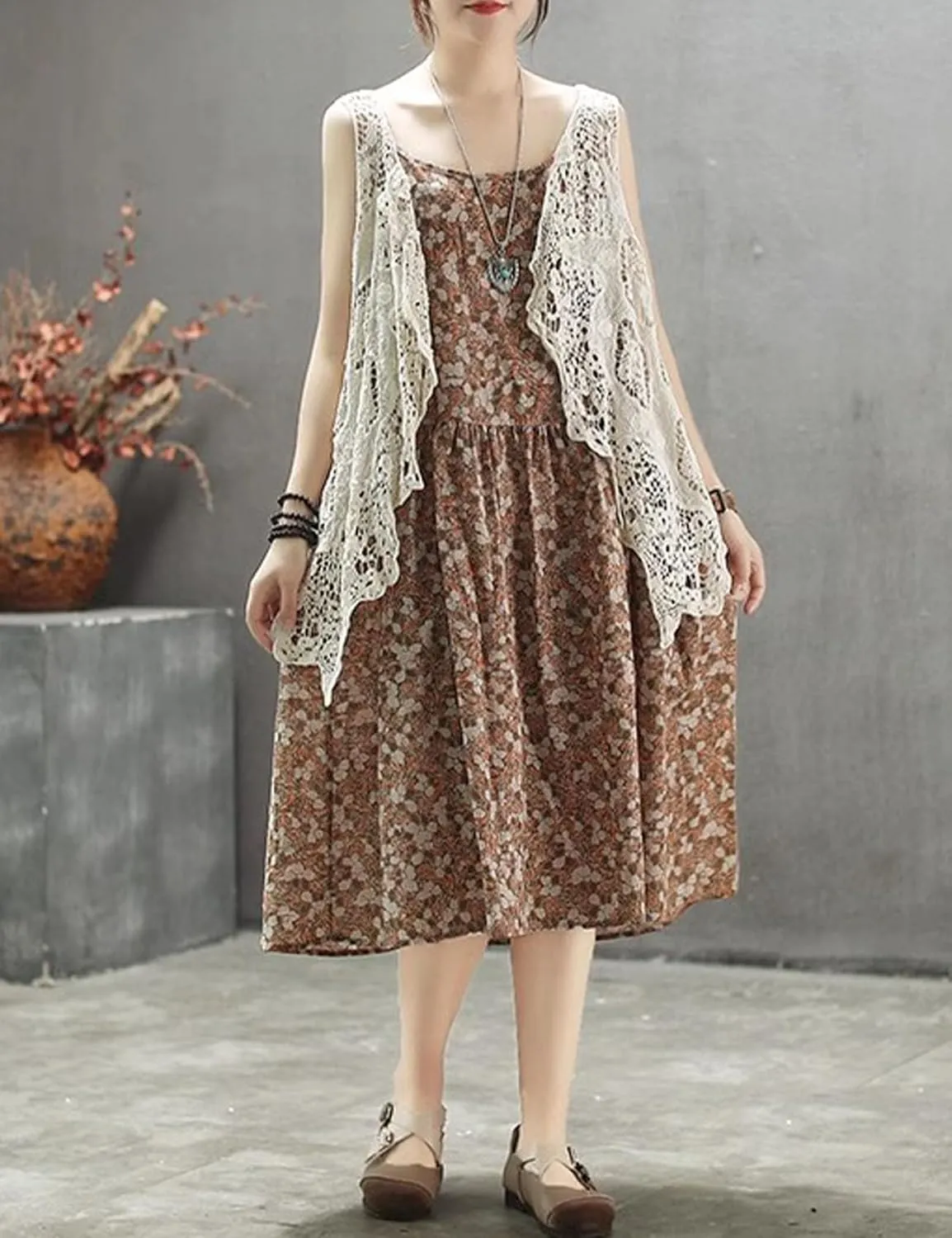 Flygo Women's Open Front Cotton Crochet Lace Boho Hippie Butterfly Vest Cardigan Coverup Sleeveless Irregular Hem