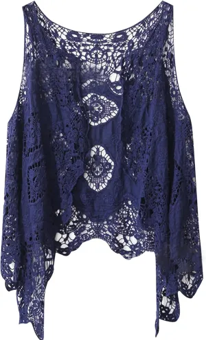 Flygo Women's Open Front Cotton Crochet Lace Boho Hippie Butterfly Vest Cardigan Coverup Sleeveless Irregular Hem