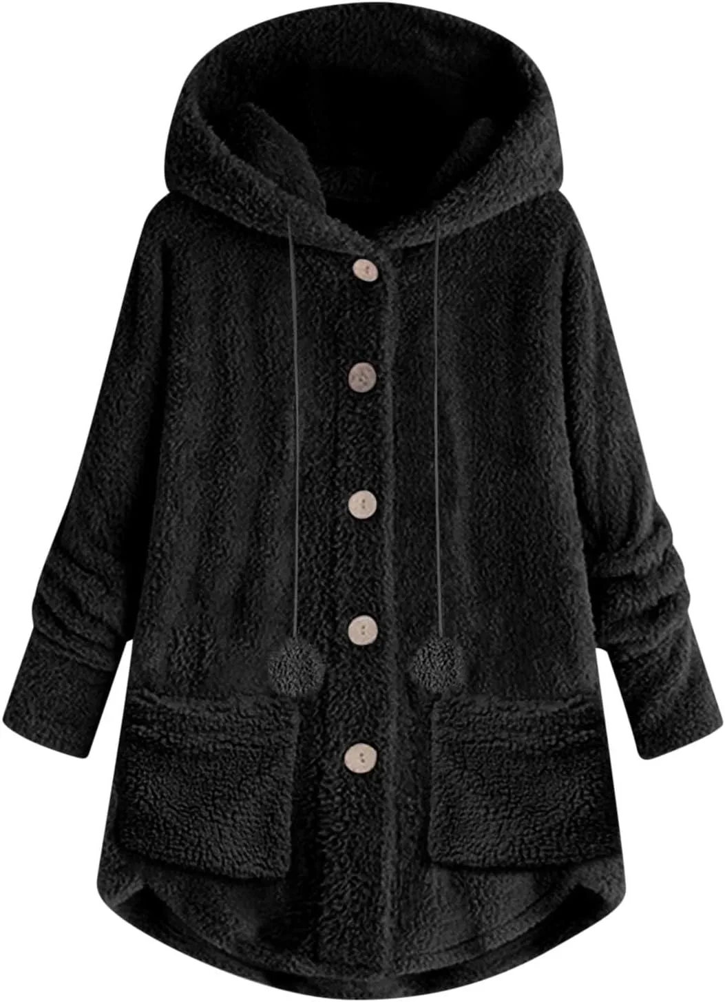 Fuzzy Fleece Jacket Women Trendy Button Long Sleeve Sherpa Hoodies Oversized Casual Lightweight Warm Coat with Pocket