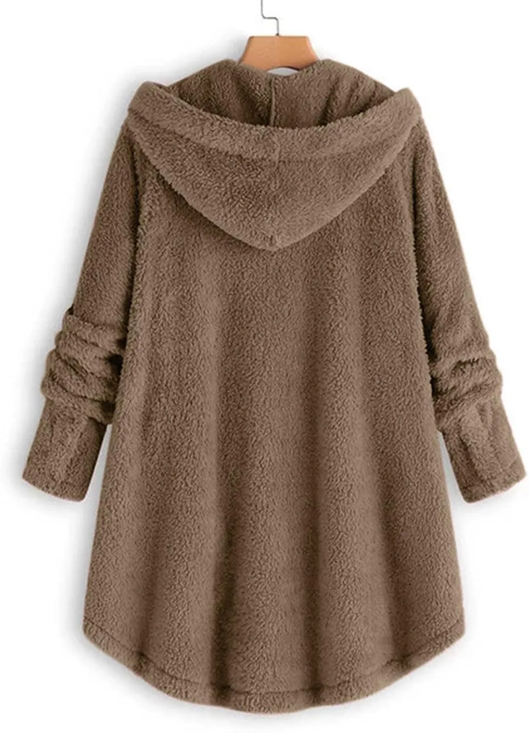 Fuzzy Fleece Jacket Women Trendy Button Long Sleeve Sherpa Hoodies Oversized Casual Lightweight Warm Coat with Pocket