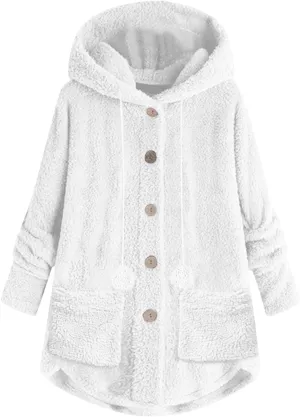 Fuzzy Fleece Jacket Women Trendy Button Long Sleeve Sherpa Hoodies Oversized Casual Lightweight Warm Coat with Pocket