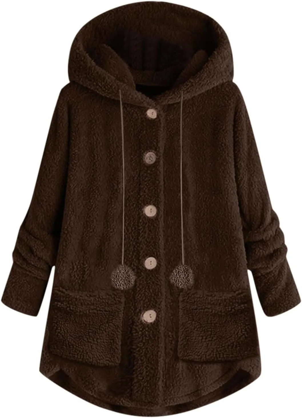 Fuzzy Fleece Jacket Women Trendy Button Long Sleeve Sherpa Hoodies Oversized Casual Lightweight Warm Coat with Pocket