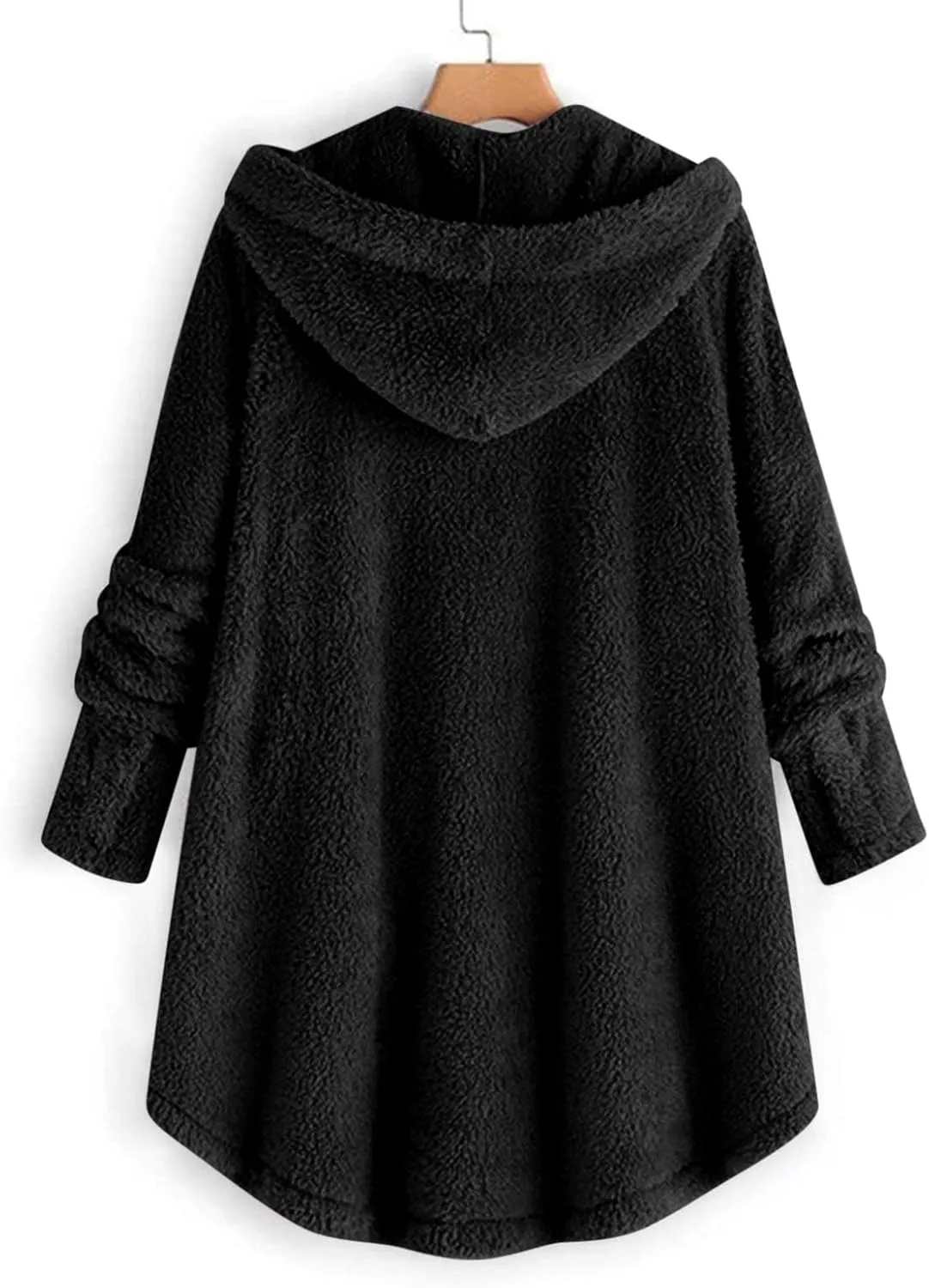 Fuzzy Fleece Jacket Women Trendy Button Long Sleeve Sherpa Hoodies Oversized Casual Lightweight Warm Coat with Pocket