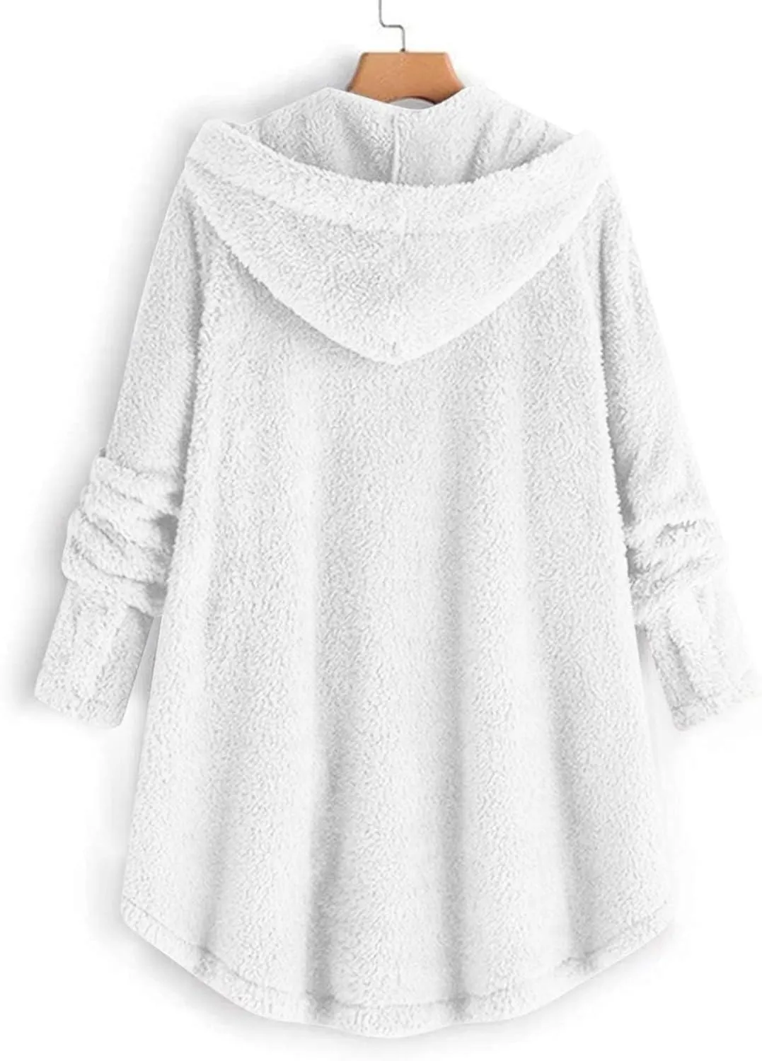 Fuzzy Fleece Jacket Women Trendy Button Long Sleeve Sherpa Hoodies Oversized Casual Lightweight Warm Coat with Pocket