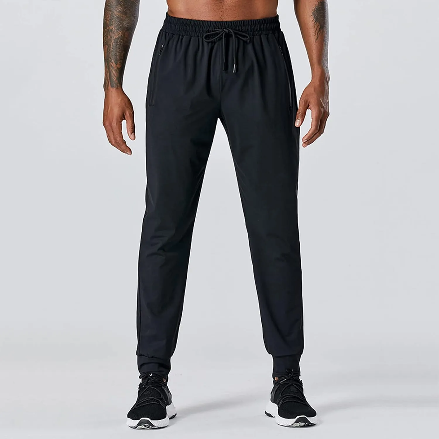 FZVYD Black Chinos Mens Casual Elastic Drawstring Cargo Pants Lightweight Relaxed Fit Cotton Workout Sweatpants 2023
