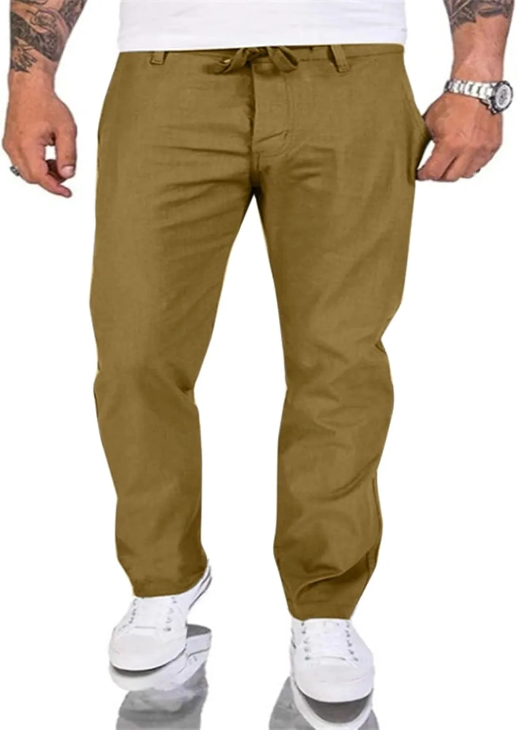 FZVYD Pinstripe Pants Men Mens Casual Elastic Drawstring Cargo Pants Lightweight Relaxed Fit Cotton Workout Sweatpants 2023