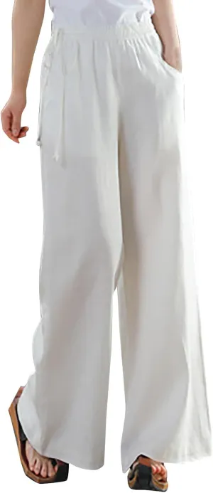 FZYLQY Women Casual Cotton Linen Baggy Pants Relaxed Fit Soft Comfy Wide Leg Trousers Drawstring High Waist Loose Pants