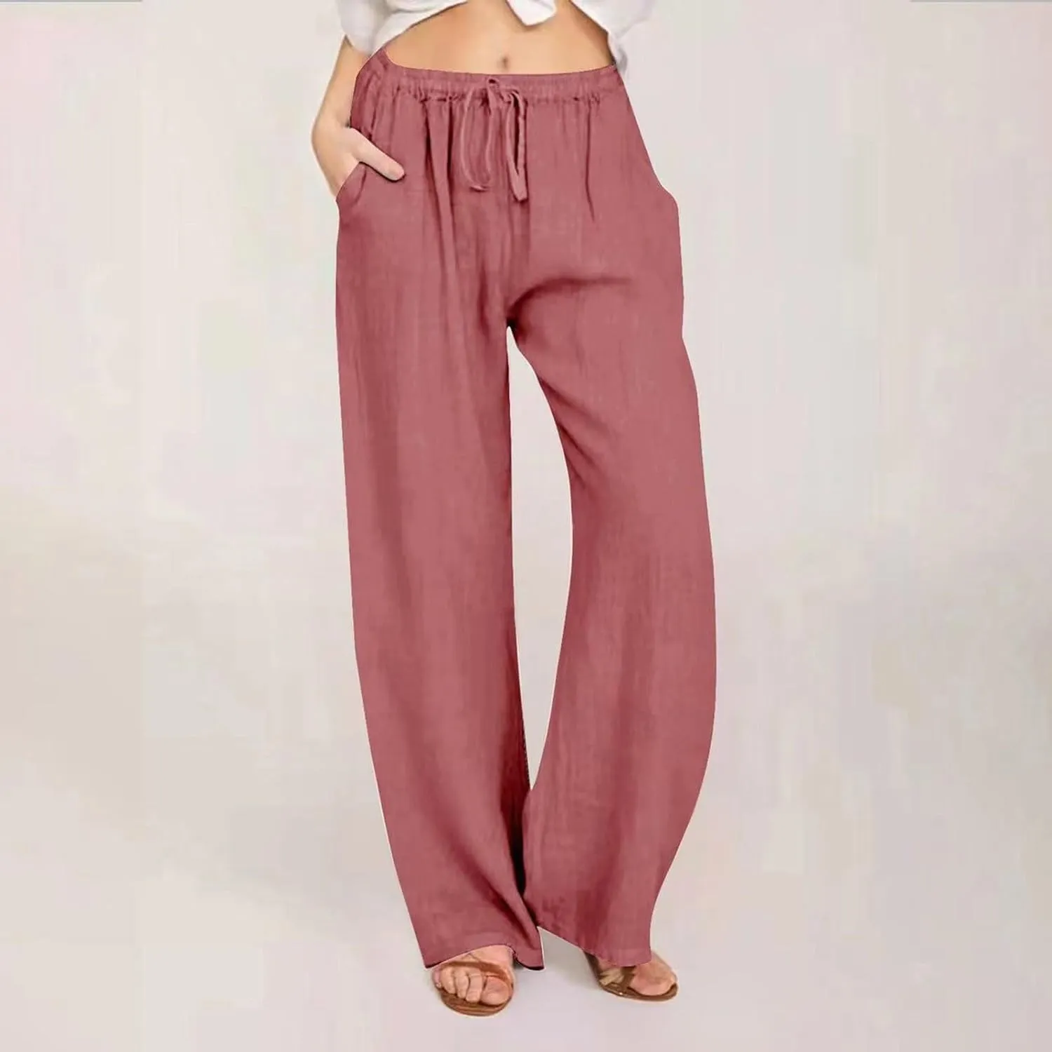 Gauze Pants for Women Casual Summer Casual Summer Wide Leg Boho Beach Pants Relaxed Loose Fit Elastic Lightweight Trousers
