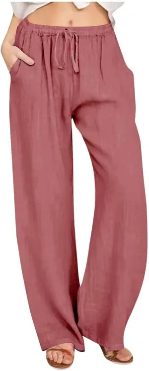 Gauze Pants for Women Casual Summer Casual Summer Wide Leg Boho Beach Pants Relaxed Loose Fit Elastic Lightweight Trousers