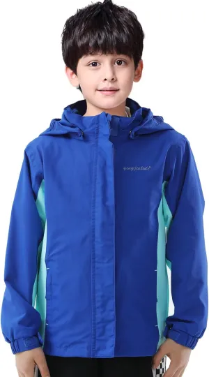 Girls Boys Rain Jackets, Lightweight Waterproof Kids Rain Coats with Hood Windbreakers for Kids