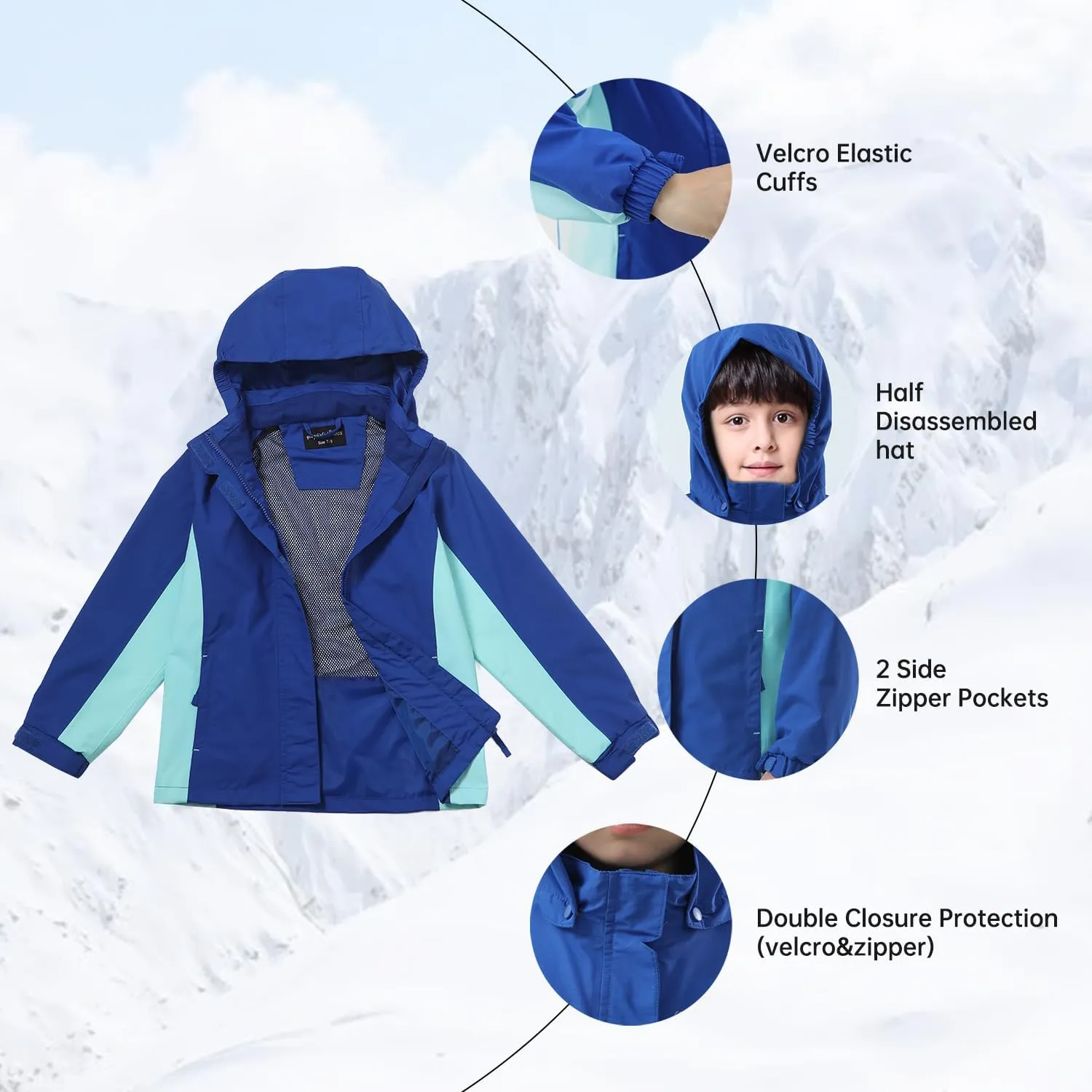 Girls Boys Rain Jackets, Lightweight Waterproof Kids Rain Coats with Hood Windbreakers for Kids