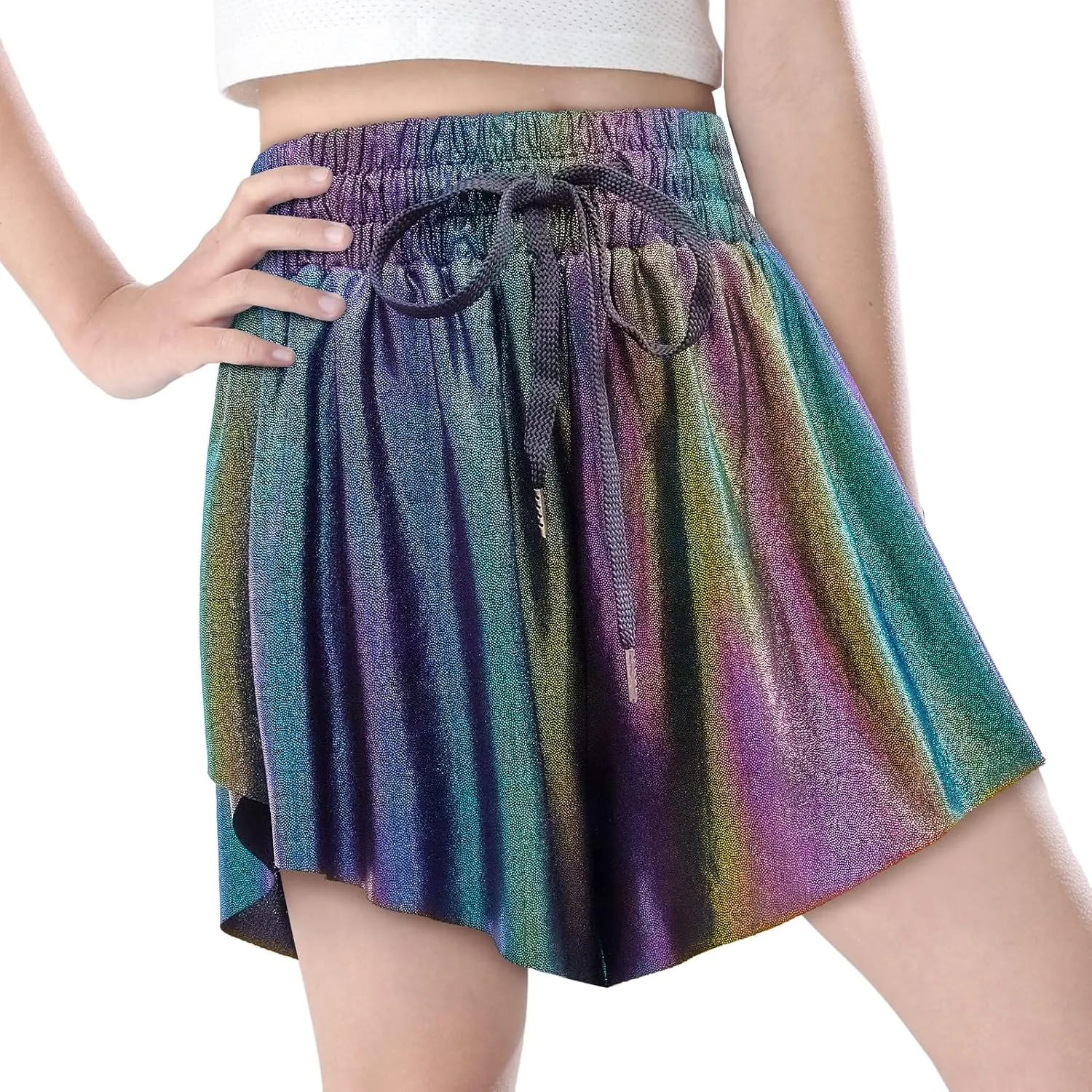 Girls Butterfly Shorts Sparkle Flowy Athletic Shorts for Girls Gym Skorts 2-in-1 Skirt for Kids Preppy Clothes