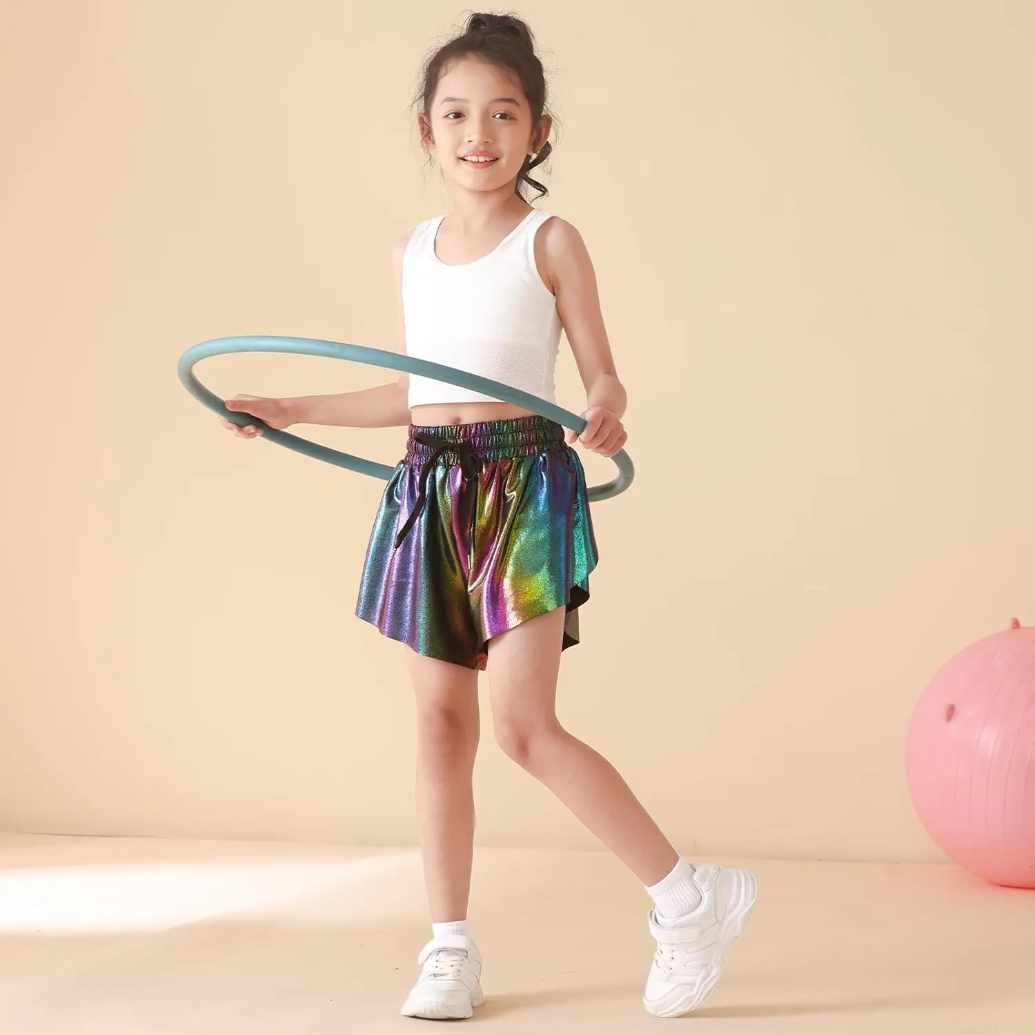 Girls Butterfly Shorts Sparkle Flowy Athletic Shorts for Girls Gym Skorts 2-in-1 Skirt for Kids Preppy Clothes