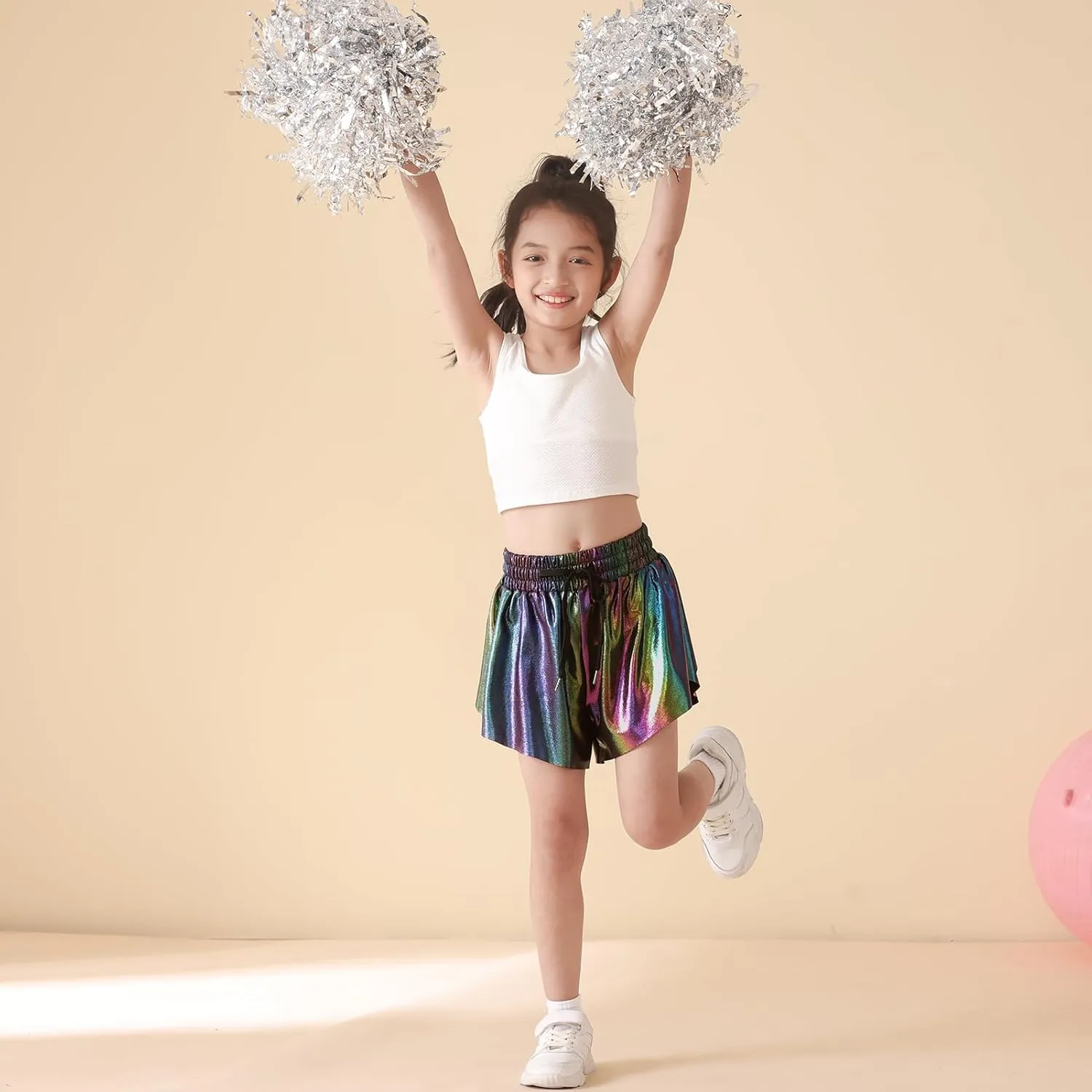 Girls Butterfly Shorts Sparkle Flowy Athletic Shorts for Girls Gym Skorts 2-in-1 Skirt for Kids Preppy Clothes