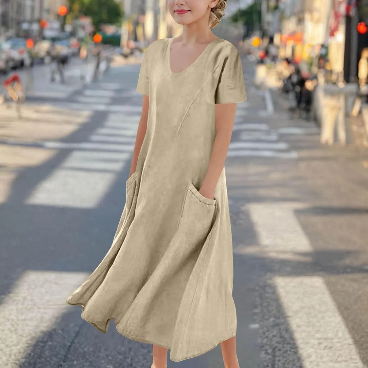 Girls Summer Linen Dress Casual Sleeveless Scoop Neck Elegant Flowy Maxi Dress Plus Size Loose Comfy Beach Sundress