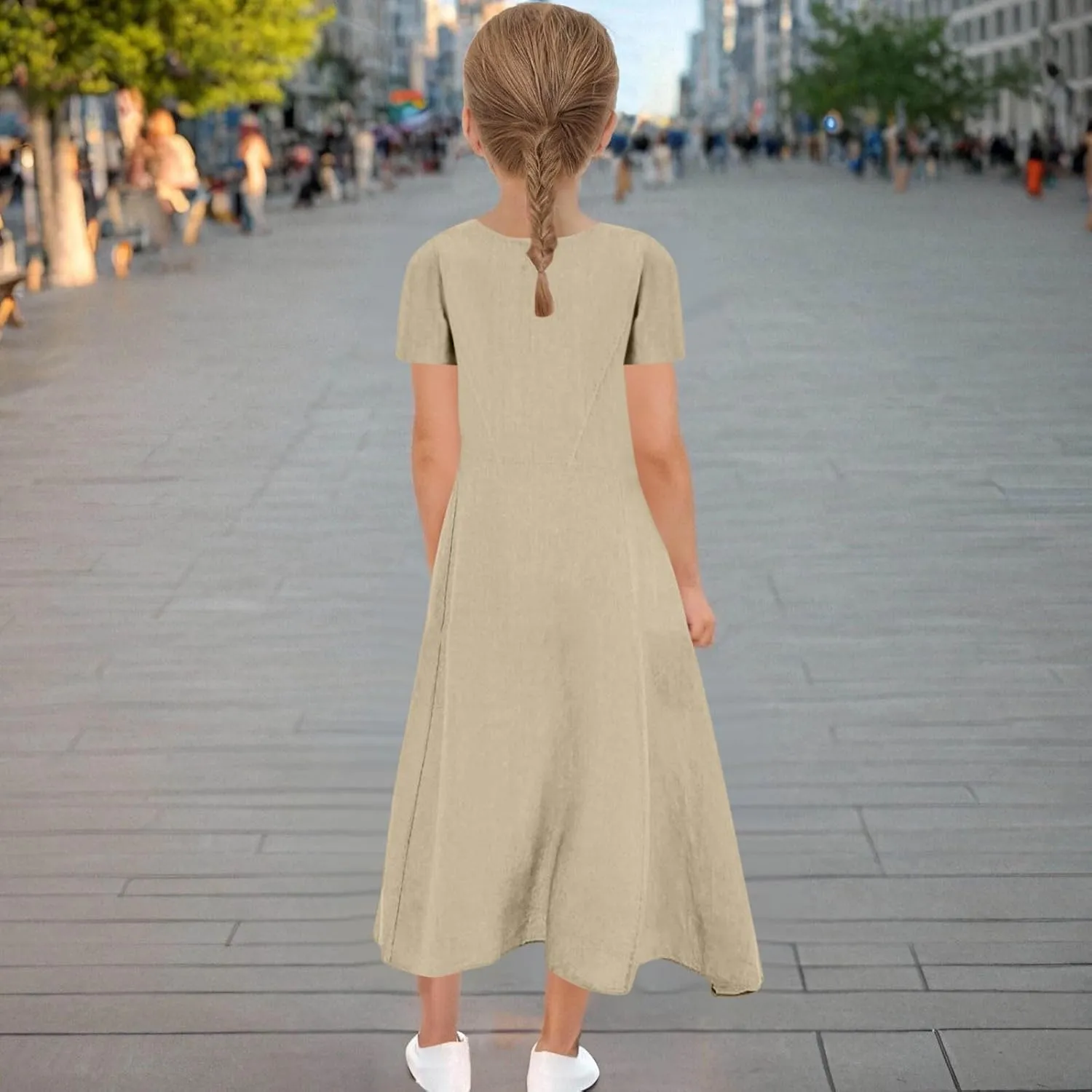 Girls Summer Linen Dress Casual Sleeveless Scoop Neck Elegant Flowy Maxi Dress Plus Size Loose Comfy Beach Sundress