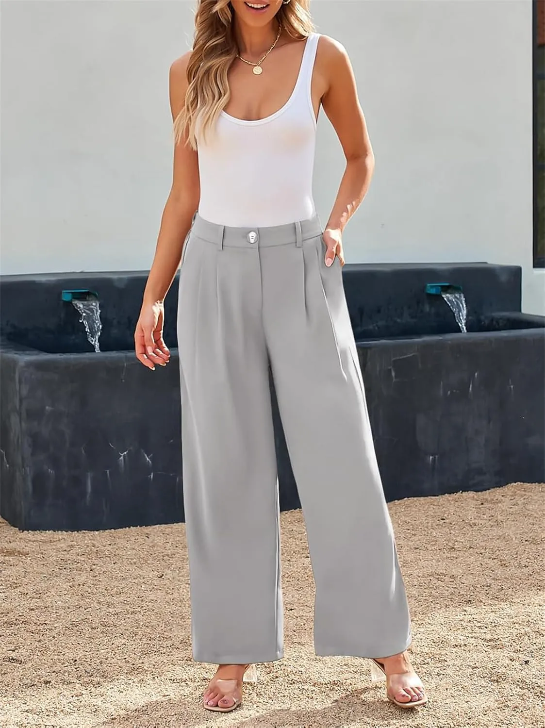 GLIENST Womens Wide Leg Dress Pants High Waisted Long Flowy Casual Dressy Trousers with Pockets