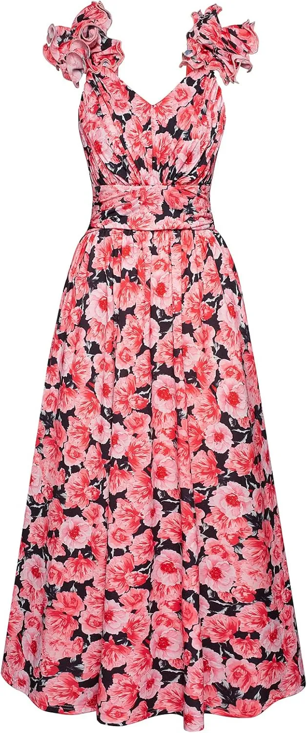 GRACE KARIN 2025 Women's Summer Floral Print Dress Sleeveless Casual Flowy Sundress A Line Ruffle Wedding Guest Outfit